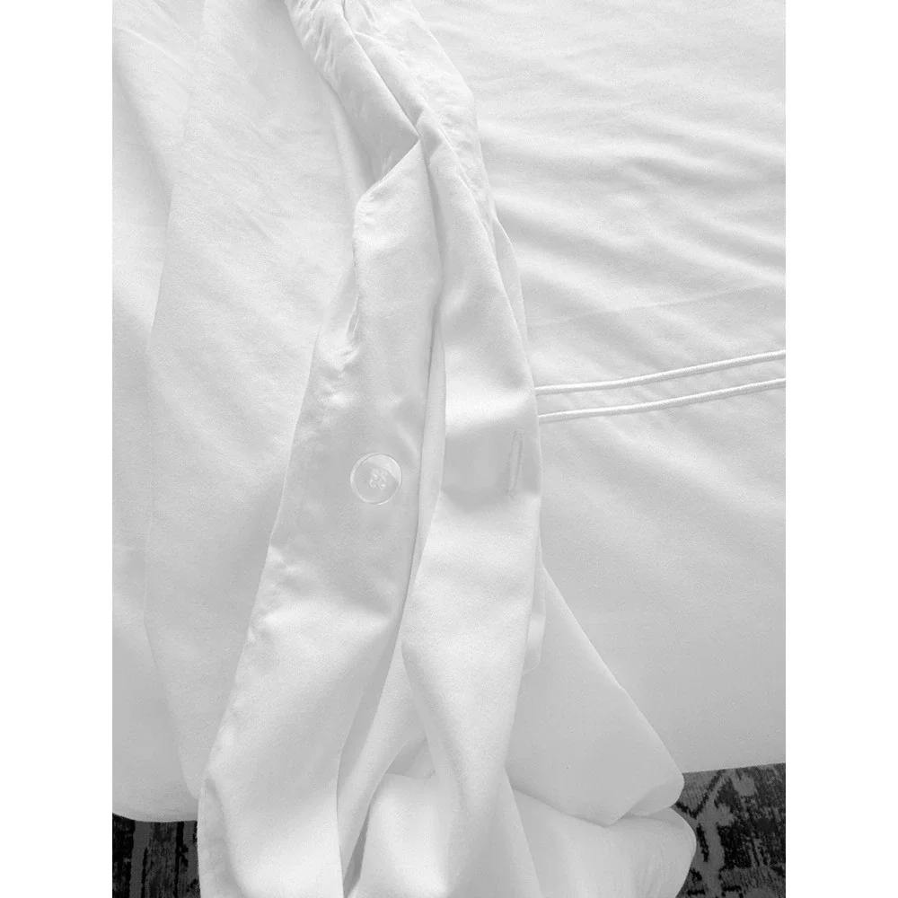 Cuddledown Queen Duvet Cover White 100% Cotton Double Row Embroidered Hotel